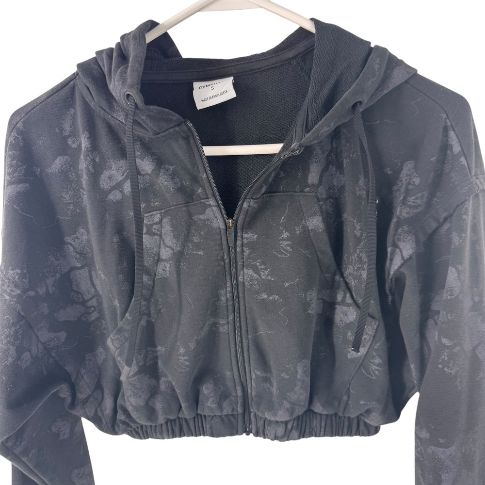 Gymshark Womens Animal Graphic Cropped Full Zip Hoodie Black Grey B2A2K Small - Picture 7 of 11